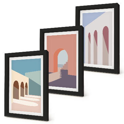 Ensemble de 3 tableaux Graphismes minimalistes pastel d'architecture urbaine