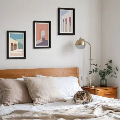 Ensemble de 3 tableaux graphismes minimalistes d'architecture urbaine aux tons pastel