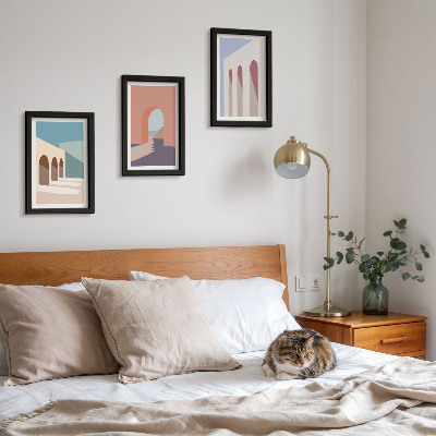 Ensemble de 3 tableaux Graphismes minimalistes pastel d'architecture urbaine