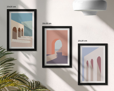 Ensemble de 3 tableaux Graphismes minimalistes pastel d'architecture urbaine