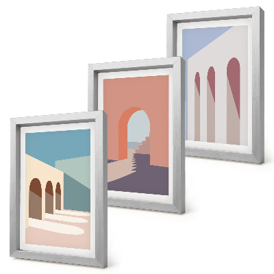 Ensemble de 3 tableaux Graphismes minimalistes pastel d'architecture urbaine