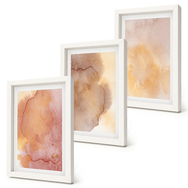 Ensemble de 3 tableaux Aquarelles chaudes sur toile, textures colorées