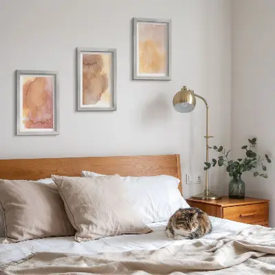 Ensemble de 3 tableaux aquarelles aux tons chauds et textures colorées sur toile