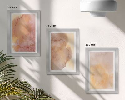 Ensemble de 3 tableaux Aquarelles chaudes sur toile, textures colorées