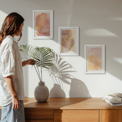 Ensemble de 3 tableaux Aquarelles chaudes sur toile, textures colorées