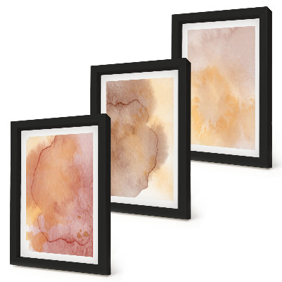 Ensemble de 3 tableaux Aquarelles chaudes sur toile, textures colorées