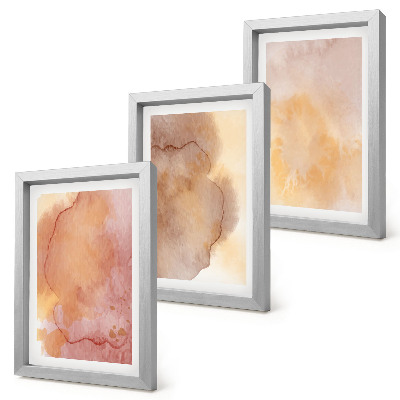 Ensemble de 3 tableaux Aquarelles chaudes sur toile, textures colorées