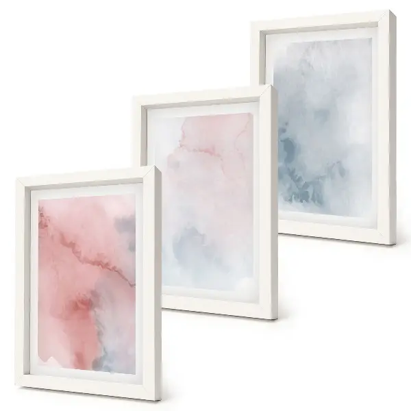 Mur de cadres aquarelles pastel sur toile aux textures colorées