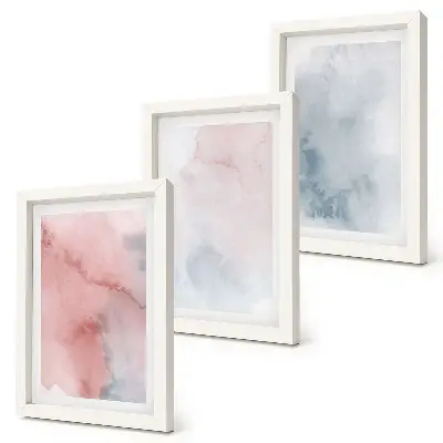 Mur de cadres aquarelles pastel sur toile aux textures colorées