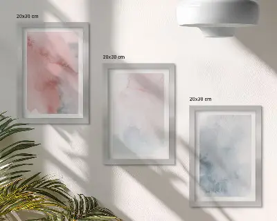 Mur de cadres aquarelles pastel sur toile aux textures colorées