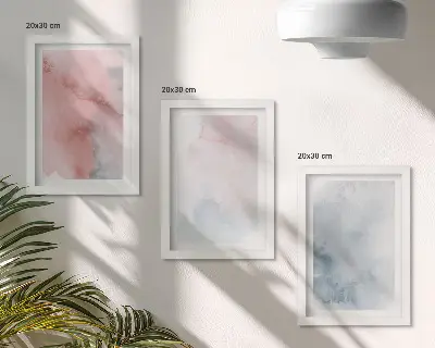 Mur de cadres aquarelles pastel sur toile aux textures colorées