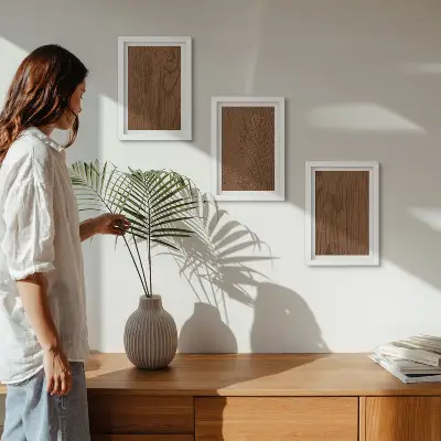 Mur de cadres motif minimaliste en texture d'écorce d'arbre
