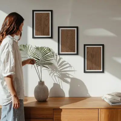Mur de cadres motif minimaliste en texture d'écorce d'arbre