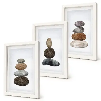 Ensemble de 3 tableaux peinture bohème minimaliste représentant des empilements de pierres