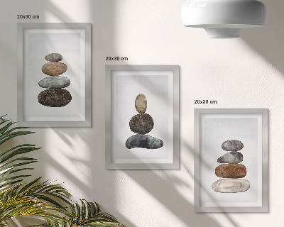 Ensemble de 3 tableaux Empilements de pierres, peinture bohème minimaliste