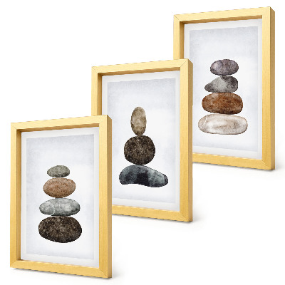 Ensemble de 3 tableaux Empilements de pierres, peinture bohème minimaliste