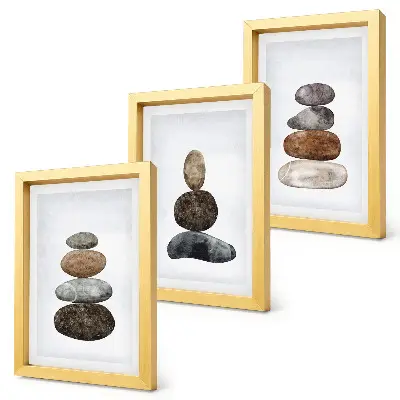 Ensemble de 3 tableaux peinture bohème minimaliste représentant des empilements de pierres