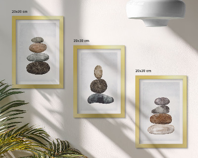Ensemble de 3 tableaux Empilements de pierres, peinture bohème minimaliste
