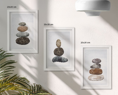 Ensemble de 3 tableaux Empilements de pierres, peinture bohème minimaliste