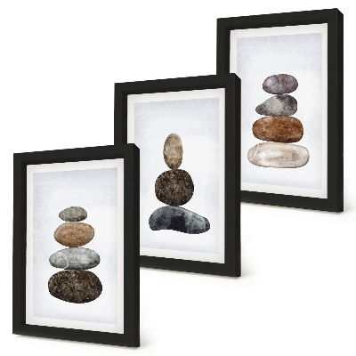 Ensemble de 3 tableaux Empilements de pierres, peinture bohème minimaliste