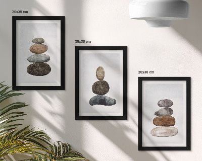 Ensemble de 3 tableaux Empilements de pierres, peinture bohème minimaliste