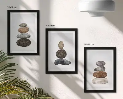Ensemble de 3 tableaux peinture bohème minimaliste représentant des empilements de pierres