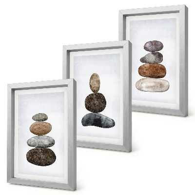 Ensemble de 3 tableaux Empilements de pierres, peinture bohème minimaliste