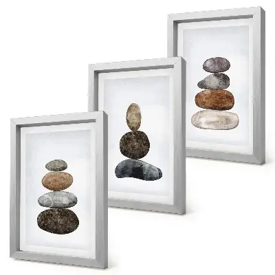 Ensemble de 3 tableaux peinture bohème minimaliste représentant des empilements de pierres