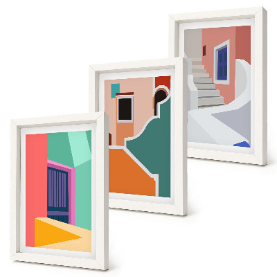 Lot de 3 tableaux Illustrations colorées de bâtiments de style moderne