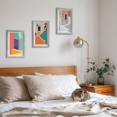 Lot de 3 tableaux Illustrations colorées de bâtiments de style moderne