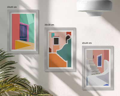 Lot de 3 tableaux Illustrations colorées de bâtiments de style moderne