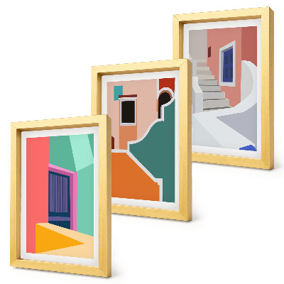 Lot de 3 tableaux Illustrations colorées de bâtiments de style moderne