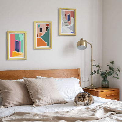 Lot de 3 tableaux Illustrations colorées de bâtiments de style moderne