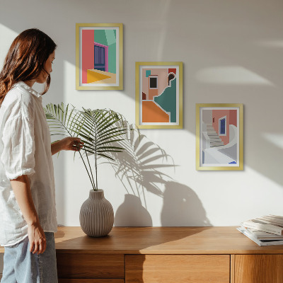 Lot de 3 tableaux Illustrations colorées de bâtiments de style moderne