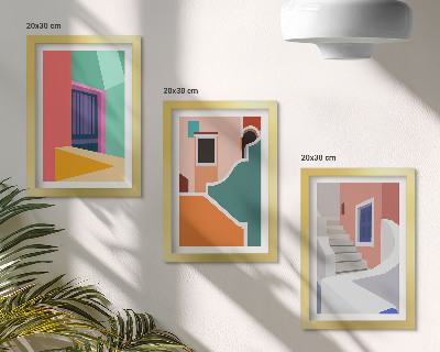 Lot de 3 tableaux Illustrations colorées de bâtiments de style moderne