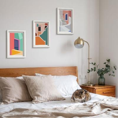 Lot de 3 tableaux Illustrations colorées de bâtiments de style moderne