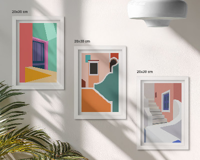 Lot de 3 tableaux Illustrations colorées de bâtiments de style moderne