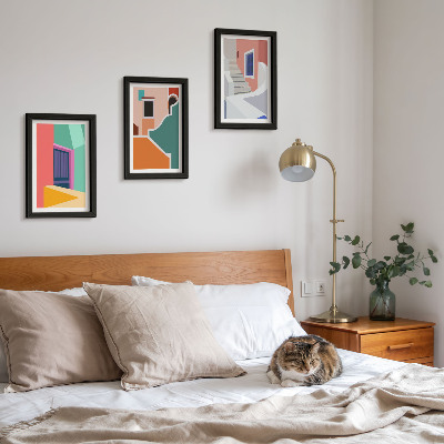 Lot de 3 tableaux Illustrations colorées de bâtiments de style moderne