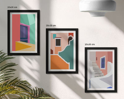 Lot de 3 tableaux Illustrations colorées de bâtiments de style moderne