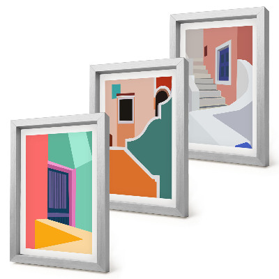 Lot de 3 tableaux Illustrations colorées de bâtiments de style moderne