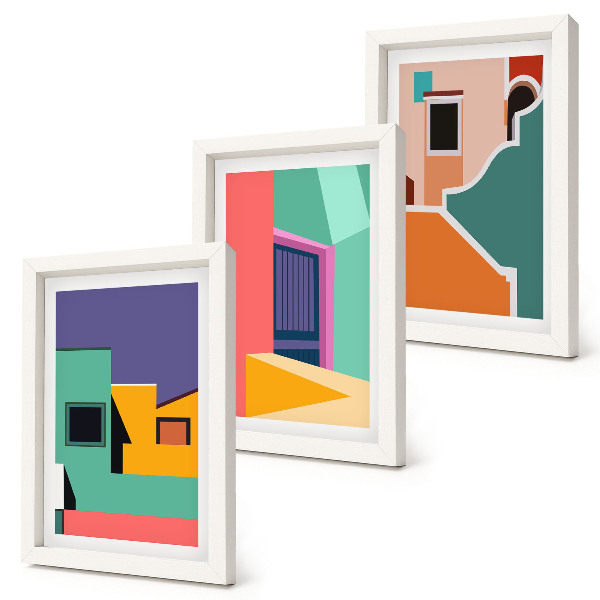 Ensemble de 3 tableaux Illustrations colorées de la ville dans un style moderne