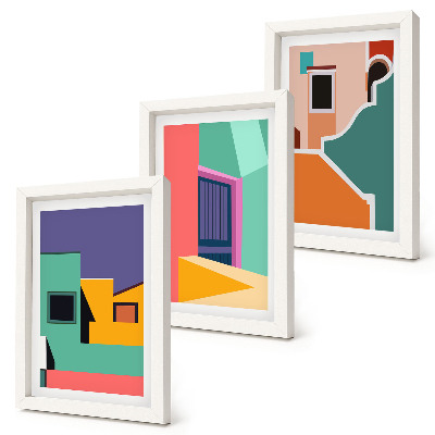Ensemble de 3 tableaux Illustrations colorées de la ville dans un style moderne
