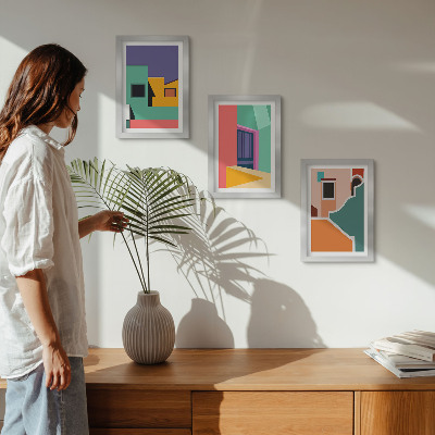 Ensemble de 3 tableaux Illustrations colorées de la ville dans un style moderne