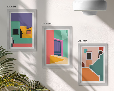 Ensemble de 3 tableaux Illustrations colorées de la ville dans un style moderne