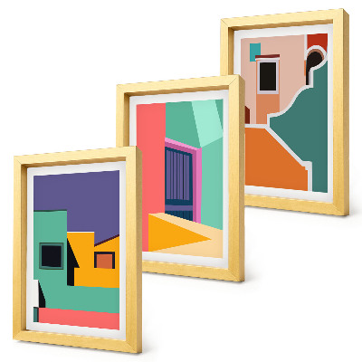 Ensemble de 3 tableaux Illustrations colorées de la ville dans un style moderne