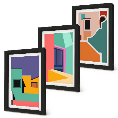 Ensemble de 3 tableaux Illustrations colorées de la ville dans un style moderne