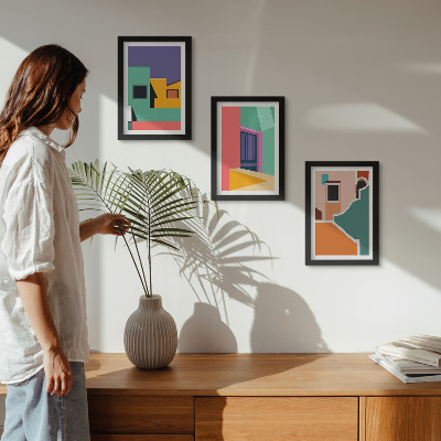 Ensemble de 3 tableaux Illustrations colorées de la ville dans un style moderne