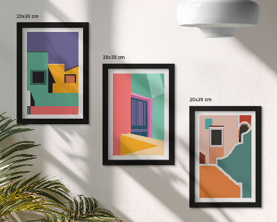 Ensemble de 3 tableaux Illustrations colorées de la ville dans un style moderne