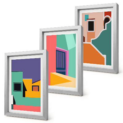 Ensemble de 3 tableaux Illustrations colorées de la ville dans un style moderne
