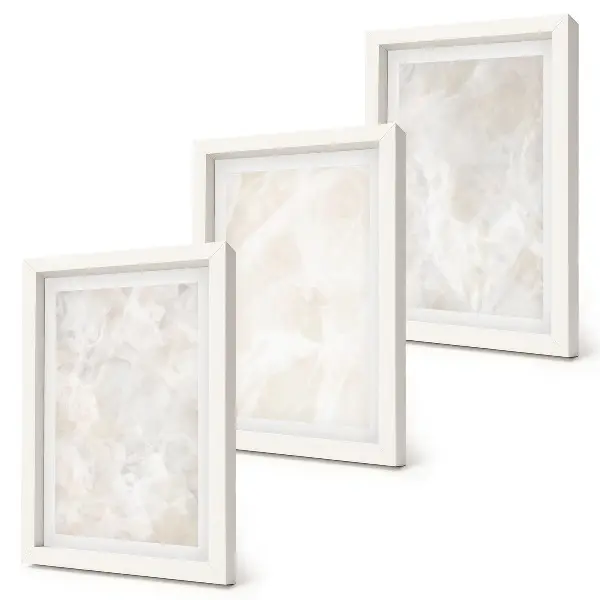 Ensemble de 3 tableaux structures en pierre de marbre blanc pastel